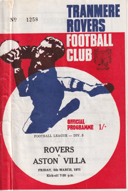 Tranmere Rovers v Aston Villa Match Programme 1971-03-05